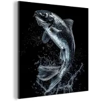 MuchoWow Aluminium schilderij 50x50 cm - Wanddecoratie metaal - Vis - Koi - Zwart - Water - Metalen muurdecoratie woonkamer - Decoratie industrieel - Foto op dibond - Industriële accessoires slaapkamer
