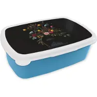 MuchoWow Broodtrommel Blauw - Lunchbox Klassiek - Vaas - Boeket - Bloemen - Brooddoos 18x12x6 cm - Brood lunch box - Broodtrommels voor kinderen en volwassenen