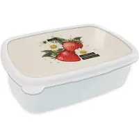 MuchoWow Broodtrommel Wit - Lunchbox Aardbeien - Madeliefjes - Quote - Sterretjes - Brooddoos 18x12x6 cm - Brood lunch box - Broodtrommels voor kinderen en volwassenen