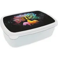 MuchoWow Broodtrommel Wit - Lunchbox Gezichten - Silhouetten - Kleurrijk - Takken - Brooddoos 18x12x6 cm - Brood lunch box - Broodtrommels voor kinderen en volwassenen