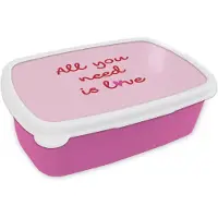 MuchoWow Broodtrommel Roze - Lunchbox Tekst - Roze - Love - Hart - Brooddoos 18x12x6 cm - Brood lunch box - Broodtrommels voor kinderen en volwassenen