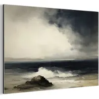 MuchoWow Aluminium schilderij 150x100 cm - Wanddecoratie metaal - Zee - Rotsen - Storm - Metalen muurdecoratie woonkamer - Decoratie industrieel - Foto op dibond - Industriële accessoires slaapkamer