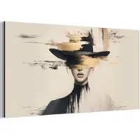 MuchoWow Aluminium schilderij 160x80 cm - Wanddecoratie metaal - Vrouw - Hoed - Verf - Metalen muurdecoratie woonkamer - Decoratie industrieel - Foto op dibond - Industriële accessoires slaapkamer