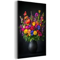 MuchoWow Aluminium schilderij 40x60 cm - Wanddecoratie metaal - Felgekleurd - Bloemen - Vaas - Metalen muurdecoratie woonkamer - Decoratie industrieel - Foto op dibond - Industriële accessoires slaapkamer