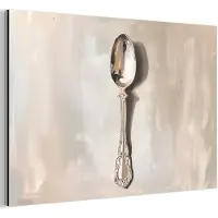 MuchoWow Aluminium schilderij 90x60 cm - Wanddecoratie metaal - Lepel - Verf - Zilver - Metalen muurdecoratie woonkamer - Decoratie industrieel - Foto op dibond - Industriële accessoires slaapkamer
