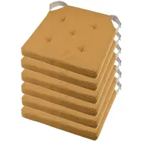 Stof Textile stoelkussen DUO - 6x - okergeel - 38 x 38 x 4 cm - klittenband sluiting - zitkussens - binnen/buiten