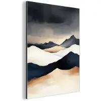 MuchoWow Aluminium schilderij 90x120 cm - Wanddecoratie metaal - Bergen - Donkerblauw - Landschap - Metalen muurdecoratie woonkamer - Decoratie industrieel - Foto op dibond - Industriële accessoires slaapkamer