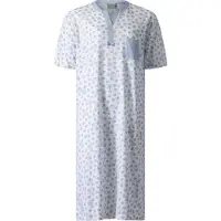 Lunatex - dames nachthemd 224176 - korte mouw - 100% katoen - blauw - maat XL