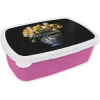 MuchoWow Broodtrommel Roze - Lunchbox Quotes - Bloem - Tulp - Geel - Brooddoos 18x12x6 cm - Brood lunch box - Broodtrommels voor kinderen en volwassenen