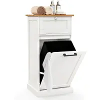 Costway Waskast met wasmand, wasverzamelaar met lade, tafelblad van bamboe, badkamerkast, badkamerkast voor badkamer, waskeuken, 40 x 37 x 82 cm, wit