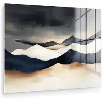 MuchoWow Glasschilderij 160x120 cm - Schilderij acrylglas - Bergen - Donkerblauw - Landschap - Foto op glas - Muurdecoratie woonkamer - Wanddecoratie slaapkamer - Schilderijen