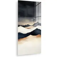 MuchoWow Glasschilderij 80x160 cm - Schilderij acrylglas - Bergen - Donkerblauw - Landschap - Foto op glas - Muurdecoratie woonkamer - Wanddecoratie slaapkamer - Schilderijen