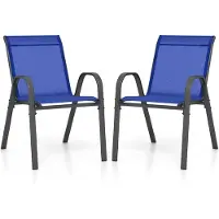 Costway Set van 2 stapelbare tuinstoelen, stapelstoelen van textiel en metalen frame, terrasstoelen met armleuningen, balkonstoelen, belastbaar tot 150 kg, 56 x 70 x 84 cm, blauw