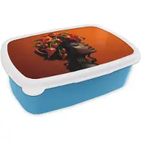 MuchoWow Broodtrommel Blauw - Lunchbox Vrouw - Chilipepers - Pepers - Bloemen - Brooddoos 18x12x6 cm - Brood lunch box - Broodtrommels voor kinderen en volwassenen