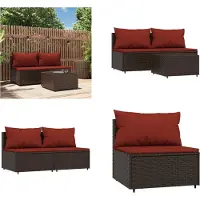 vidaXL 3-delige Loungeset met kussens poly rattan bruin - Loungeset - Loungesets - Tuinset - Rattan Loungeset