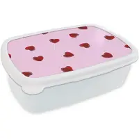 MuchoWow Broodtrommel Wit - Lunchbox Roze - Hart - Lolly - Snoep - Brooddoos 18x12x6 cm - Brood lunch box - Broodtrommels voor kinderen en volwassenen