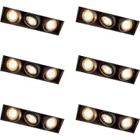 QAZQA Set van 6 Inbouwspot zwart draai- en kantelbaar trimless 3-lichts - Oneon