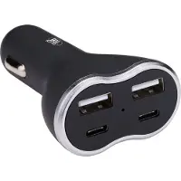 All Ride Autolader USB - 2x USB-A en 2x USB-C Aansluiting - Power Delivery/ Fast Charge 18W - Aansluiting op Sigarettenaansteker Auto - Kunststof - Zwart