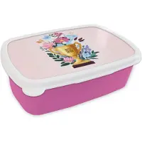 MuchoWow Broodtrommel Roze - Lunchbox Trofee - Best Mom - Bloemen - Kleurrijk - Brooddoos 18x12x6 cm - Brood lunch box - Broodtrommels voor kinderen en volwassenen
