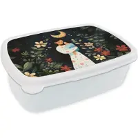 MuchoWow Broodtrommel Wit - Lunchbox Moeder - Kind - Kleurrijk - Bloemen - Brooddoos 18x12x6 cm - Brood lunch box - Broodtrommels voor kinderen en volwassenen