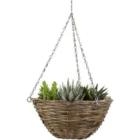 Mega Collections hang plantenbak/mand - gevlochten riet - met binnenzak - D30 x H14 cm