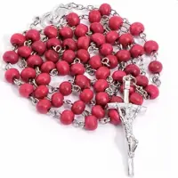 Charme Bijoux Rozenkrans ketting- Rood- Hout -