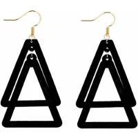 Charme Bijoux Zilveren Hout-Zwart-8.5 cm-Oorbellen-triangel -