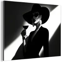 MuchoWow Aluminium schilderij 160x120 cm - Wanddecoratie metaal - Vrouw - Wijn - Chic - Metalen muurdecoratie woonkamer - Decoratie industrieel - Foto op dibond - Industriële accessoires slaapkamer