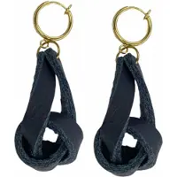 Charme Bijoux Klem oorbellen-zwart -leer -goudkleurig -knoop-geen gaatje-