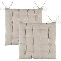 Stof Textile stoelkussens DUO - 2x - beige - 38 x 38 x 3.5 cm - touwtjes sluiting - zitkussens - binnen/buiten