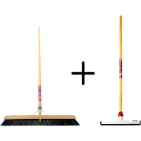 Synx Store Synx Tools Paardenhaar 60cm + Vloertrekker Kunststof 35cm met Steel 120cm – Zaalveger – Vloerreiniger – Natuurrubber – Zachte binnenbezem met steel 150cm