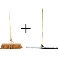 Synx Store Synx Tools Coco Binnenbezem 40cm + Vloertrekker 100cm met Steel 150cm - Zaalveger – Vloerreiniger – Moppen - Zachte bezem kokos Met steel 160cm