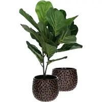 Mega Collections Plantenpot/bloempot Pebblo - 2x - keramiek/geglazuurd - bruin - druppels - D21 x H17 cm