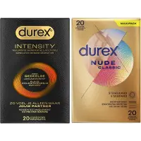 Durex - 40 stuks Condooms - Intensity Nieuwste generatie ultradun, gedeelde lichaamswarmte 20st - Nude Huid op Huid Gevoel 20st - Voordeelverpakking