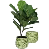 Mega Collections Plantenpot/bloempot Pebblo - 2x - keramiek/geglazuurd - groen - druppels - D21 x H17 cm