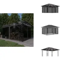 vidaXL Paviljoen met muggennet en LED-lichtketting, 4x3x2,73m, antraciet - Paviljoens & feesttenten