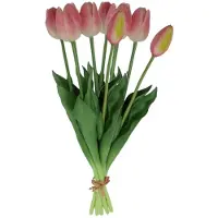 Countryfield Kunst tulpen boeket Fleur - 10x stuks - lichtroze - real touch - 41 cm - levensechte kunstbloemen