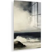 MuchoWow Glasschilderij 120x180 cm - Schilderij acrylglas - Zee - Rotsen - Storm - Foto op glas - Muurdecoratie woonkamer - Wanddecoratie slaapkamer - Schilderijen