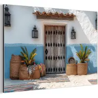 MuchoWow Aluminium schilderij 90x60 cm - Wanddecoratie metaal - Deur - Manden - Planten - Metalen muurdecoratie woonkamer - Decoratie industrieel - Foto op dibond - Industriële accessoires slaapkamer