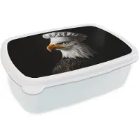 MuchoWow Broodtrommel Wit - Lunchbox Arend -Amerika - Koksmuts - Vogel - Stoer - Brooddoos 18x12x6 cm - Brood lunch box - Broodtrommels voor kinderen en volwassenen