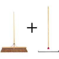 Synx Store Synx Tools Coco Binnenbezem 50cm + Vloertrekker Kunststof 45cm met Steel 120cm - Zaalveger – Vloerreiniger – Natuurrubber – Zachte bezem kokos met steel 150cm