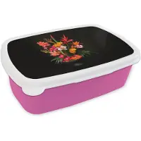 MuchoWow Broodtrommel Roze - Lunchbox Boeket - Bloemen - Exotisch - Brooddoos 18x12x6 cm - Brood lunch box - Broodtrommels voor kinderen en volwassenen