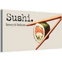 MuchoWow Aluminium schilderij 120x60 cm - Wanddecoratie metaal - Sushi - Zalm - Rijst - Japans - Metalen muurdecoratie woonkamer - Decoratie industrieel - Foto op dibond - Industriële accessoires slaapkamer