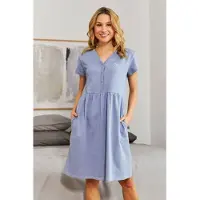 Doctor Nap Katoenen Nachthemd Borstvoeding Zwangerschap TB.5336 Sky Blue 36 / S
