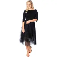 Banned Retro Midirok - Sophia Stud Net Skirt - S-M - voor Vrouwen - zwart - Maat S-M