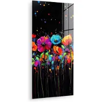 MuchoWow Glasschilderij 20x40 cm - Schilderij acrylglas - Bloemen - Kleurrijk - Spetters - Foto op glas - Muurdecoratie woonkamer - Wanddecoratie slaapkamer - Schilderijen