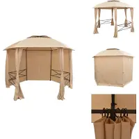 vidaXL Tuinpaviljoen met gordijnen, hexagonaal, 360x265 cm - Paviljoens & Partytenten