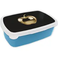 MuchoWow Broodtrommel Blauw - Lunchbox Appel - Goud - Chrome - Zwart - Brooddoos 18x12x6 cm - Brood lunch box - Broodtrommels voor kinderen en volwassenen