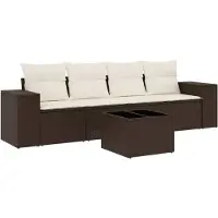 vidaXL 5-delige Loungeset met kussens poly rattan bruin