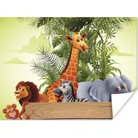 PosterMonkey Poster Jungle dieren - Natuur - Planken - Kinderen - Giraffe - 80x60 cm - Poster Babykamer